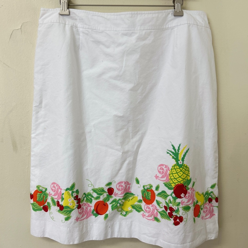 Pendleton White A-Line Knee-Length Skirt with pineapple & fruit size‎ 18